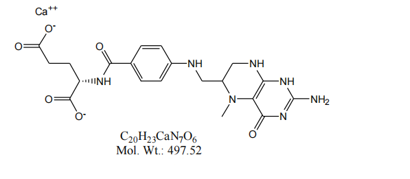 Kalcio L-5-metiltetrahidrofolato cheminė struktūra